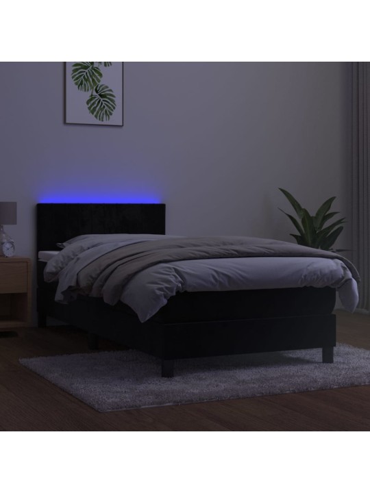 Atsperu gulta ar matraci, LED, melns samts, 80x200 cm