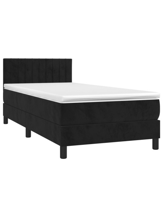 Atsperu gulta ar matraci, LED, melns samts, 100x200 cm