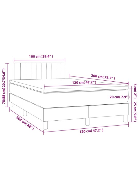 Atsperu gulta ar matraci, LED, melns samts, 120x200 cm