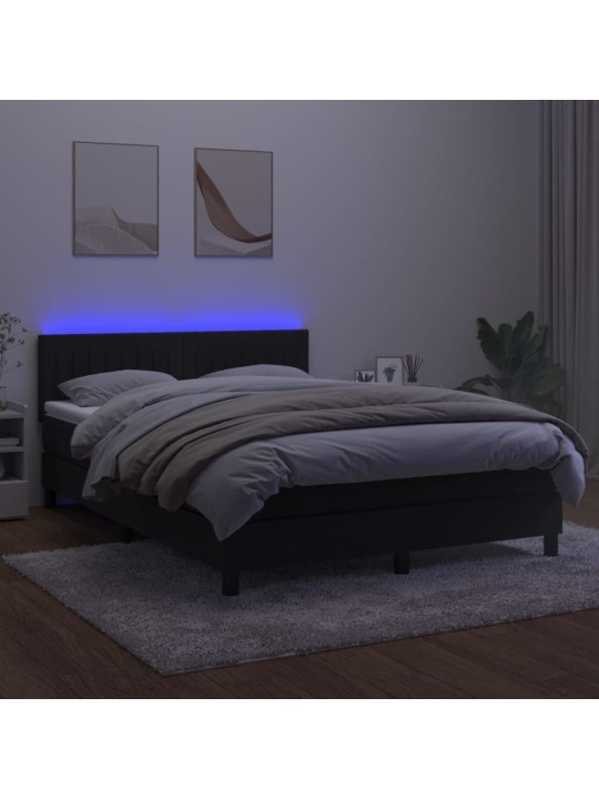 Atsperu gulta ar matraci, LED, melns samts, 140x190 cm