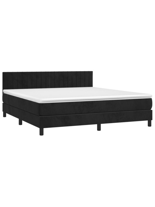 Atsperu gulta ar matraci, LED, melns samts, 160x200 cm