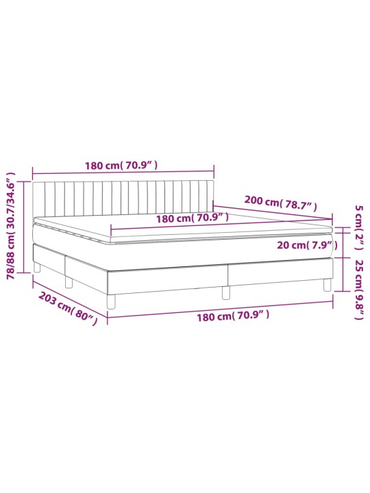 Atsperu gulta ar matraci, LED, melns samts, 180x200 cm