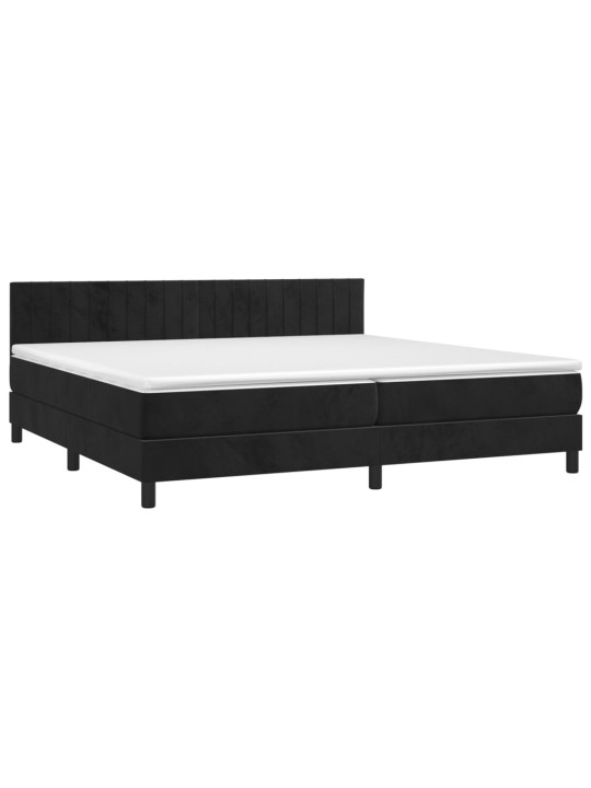 Atsperu gulta ar matraci, LED, melns samts, 200x200 cm