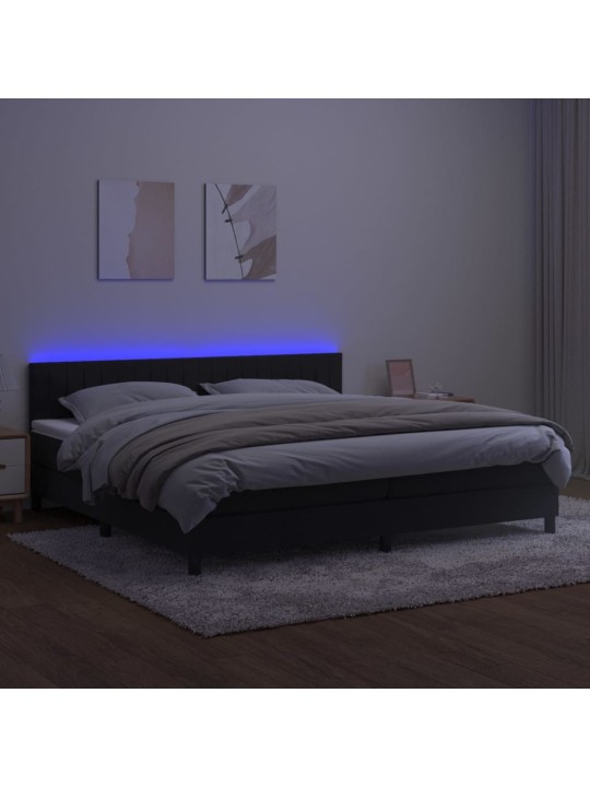 Atsperu gulta ar matraci, LED, melns samts, 200x200 cm