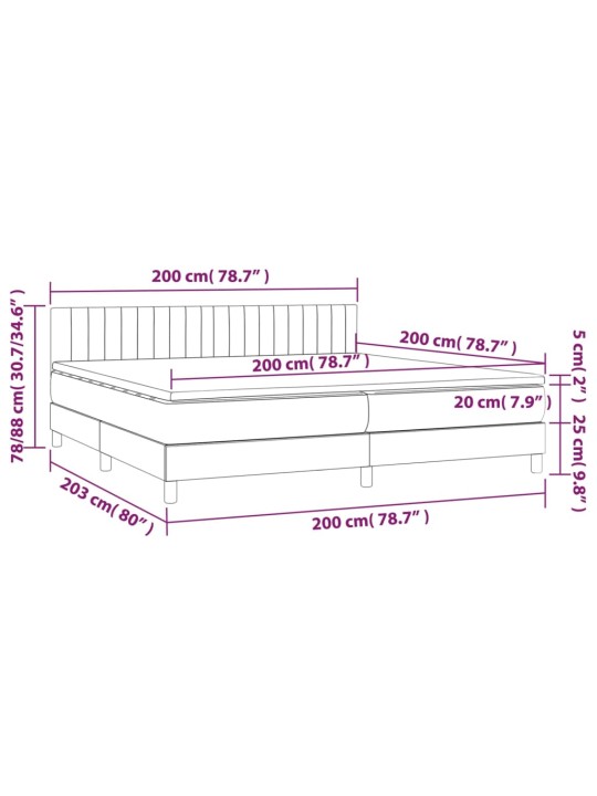 Atsperu gulta ar matraci, LED, melns samts, 200x200 cm