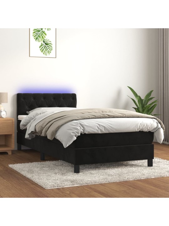 Atsperu gulta ar matraci, LED, melns samts, 80x200 cm