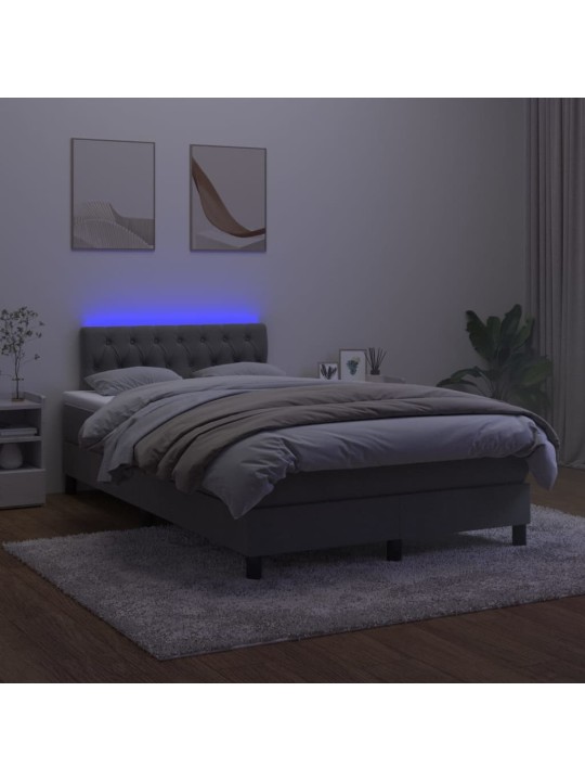 Atsperu gulta ar matraci, LED, tumši pelēks samts, 120x200 cm