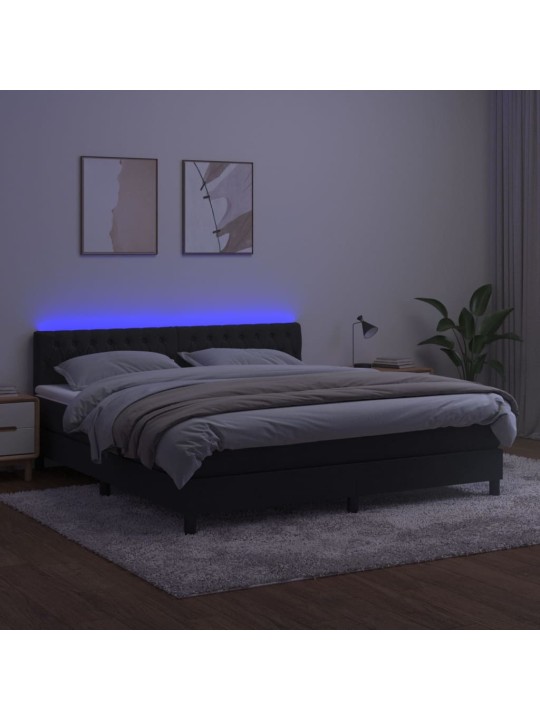 Atsperu gulta ar matraci, LED, melns samts, 180x200 cm