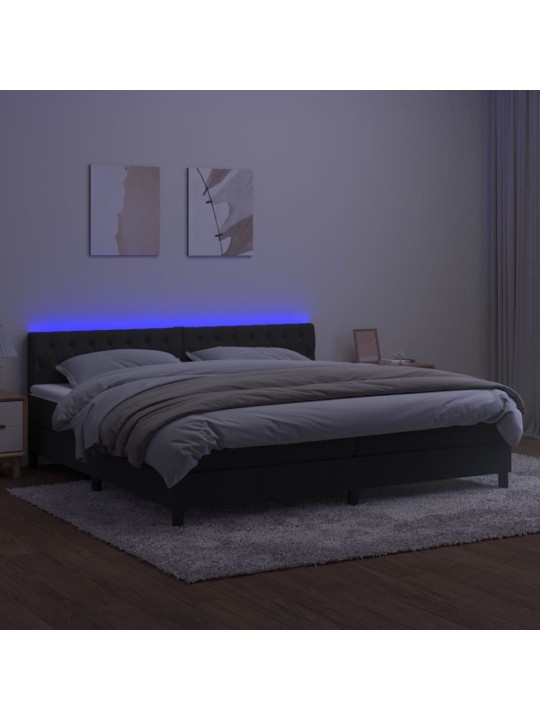Atsperu gulta ar matraci, LED, melns samts, 200x200 cm