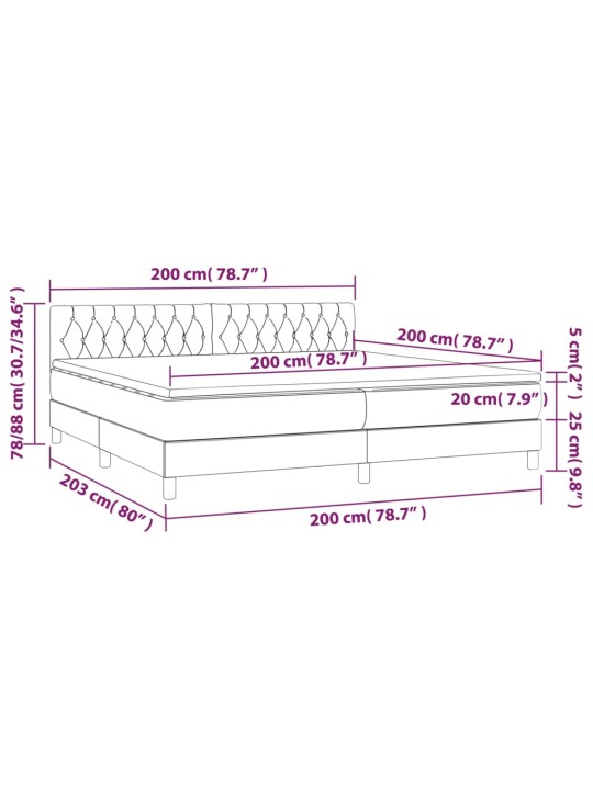 Atsperu gulta ar matraci, LED, melns samts, 200x200 cm
