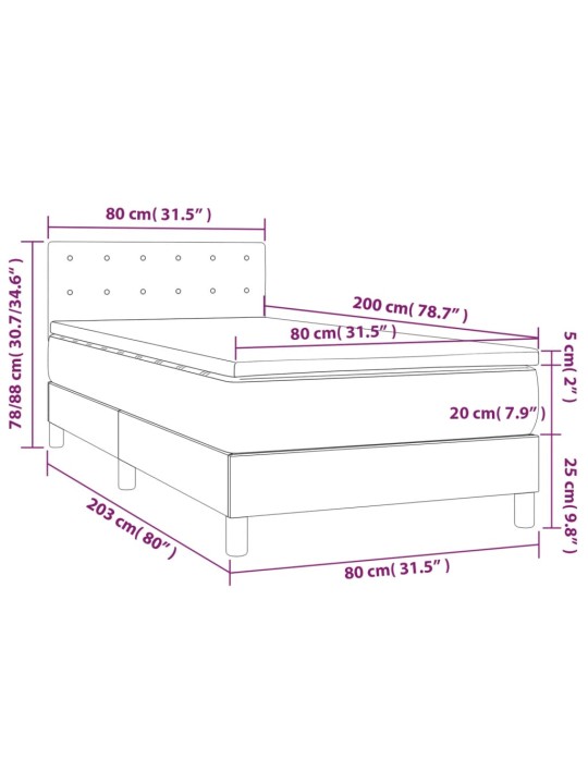 Atsperu gulta ar matraci, LED, melns samts, 80x200 cm