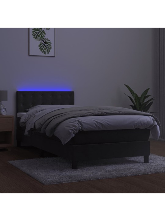 Atsperu gulta ar matraci, LED, tumši pelēks samts, 100x200 cm