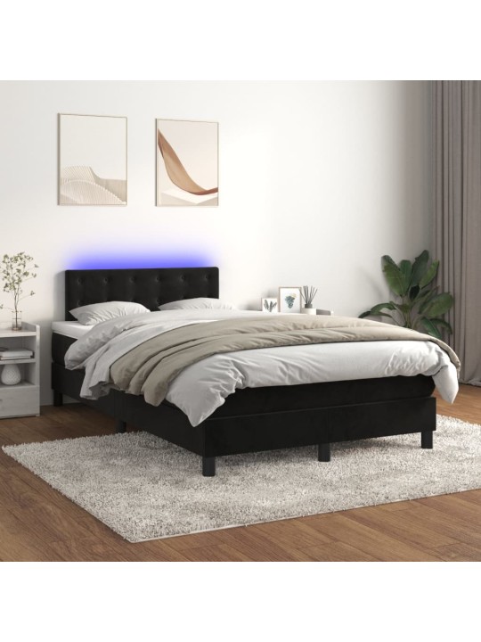 Atsperu gulta ar matraci, LED, melns samts, 120x200 cm