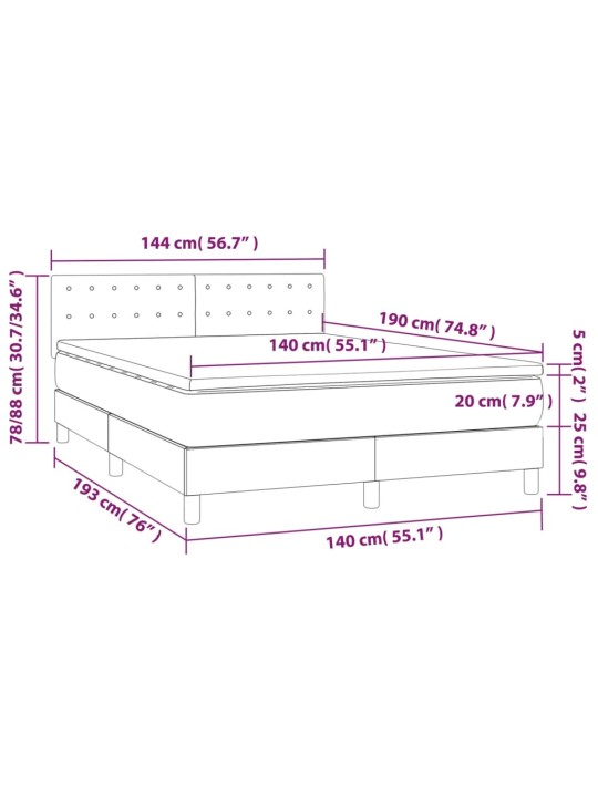 Atsperu gulta ar matraci, LED, melns samts, 140x190 cm