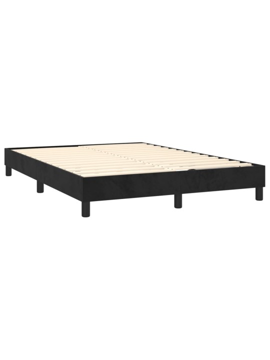 Atsperu gulta ar matraci, LED, melns samts, 140x200 cm