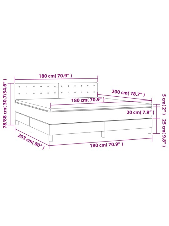 Atsperu gulta ar matraci, LED, melns samts, 180x200 cm