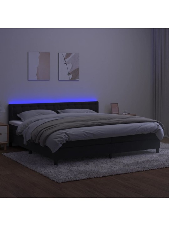Atsperu gulta ar matraci, LED, melns samts, 200x200 cm
