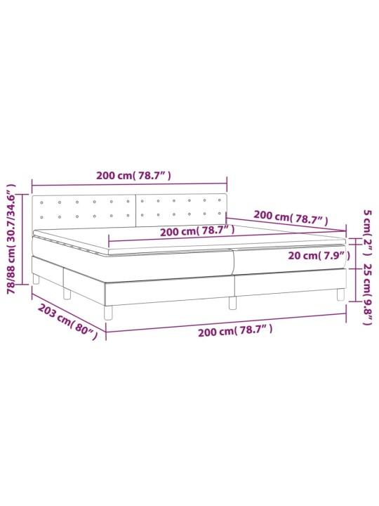 Atsperu gulta ar matraci, LED, melns samts, 200x200 cm