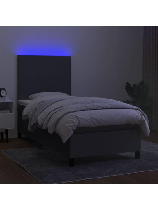 Atsperu gulta ar matraci, LED, tumši pelēks audums, 100x200 cm