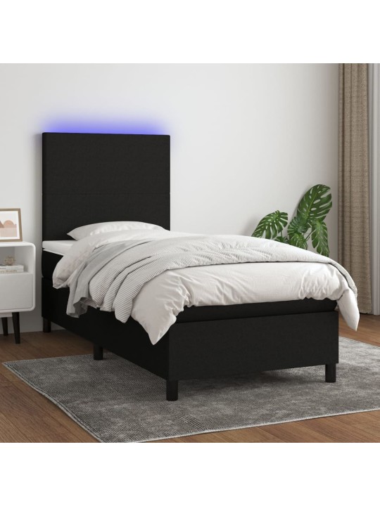 Atsperu gulta ar matraci, led, melns audums, 100x200 cm