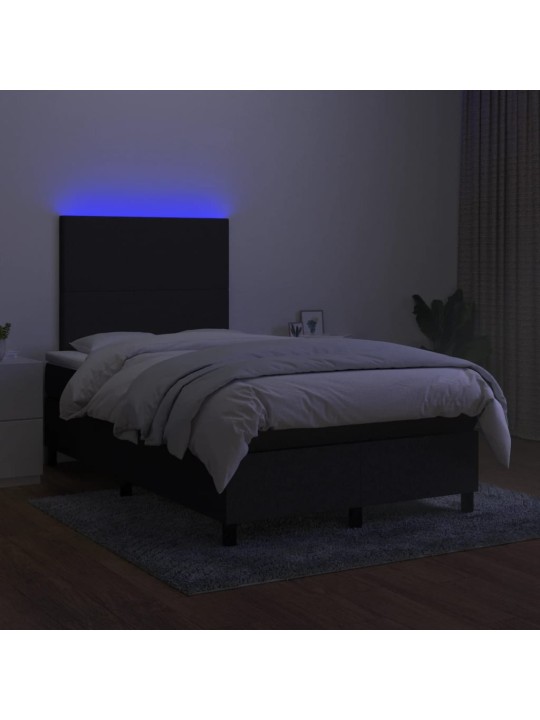 Atsperu gulta ar matraci, led, melns audums, 120x200 cm