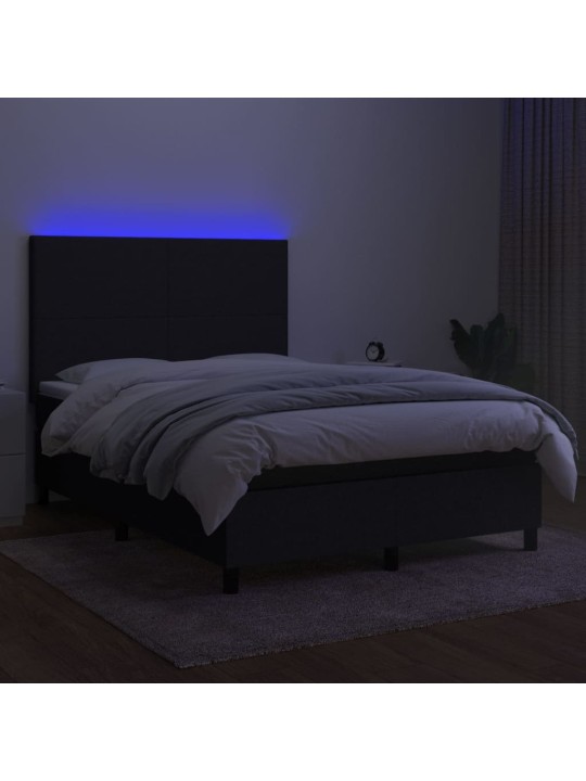 Atsperu gulta ar matraci, led, melns audums, 140x190 cm