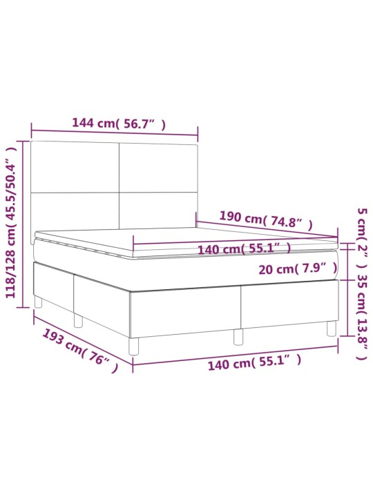 Atsperu gulta ar matraci, led, melns audums, 140x190 cm