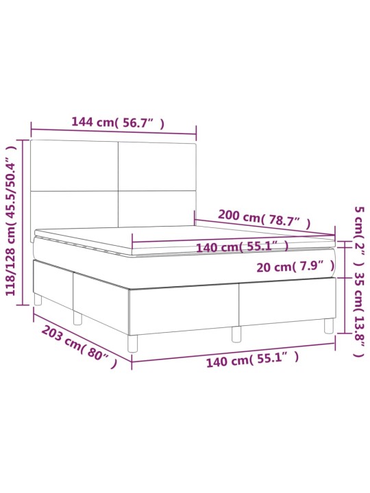 Atsperu gulta ar matraci, led, melns audums, 140x200 cm
