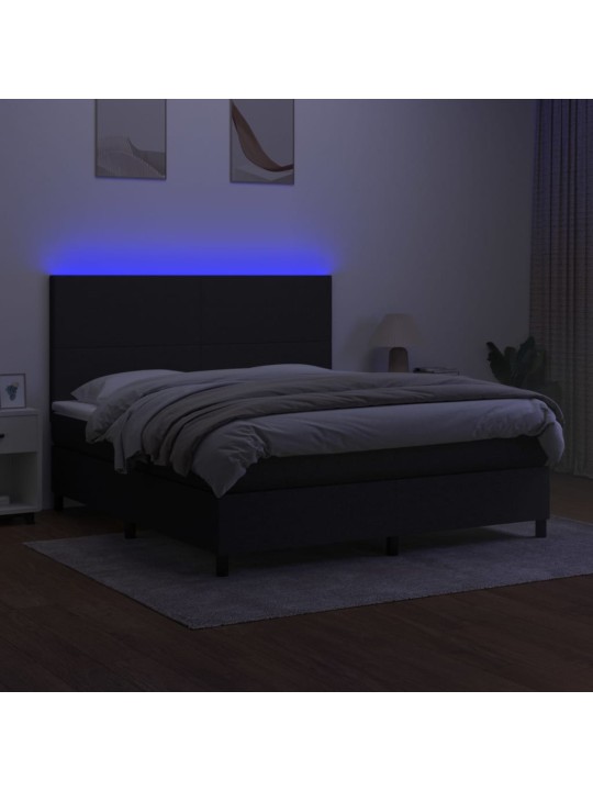 Atsperu gulta ar matraci, led, melns audums, 160x200 cm