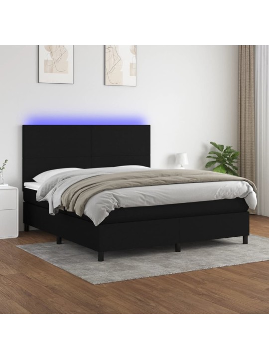 Atsperu gulta ar matraci, led, melns audums, 160x200 cm