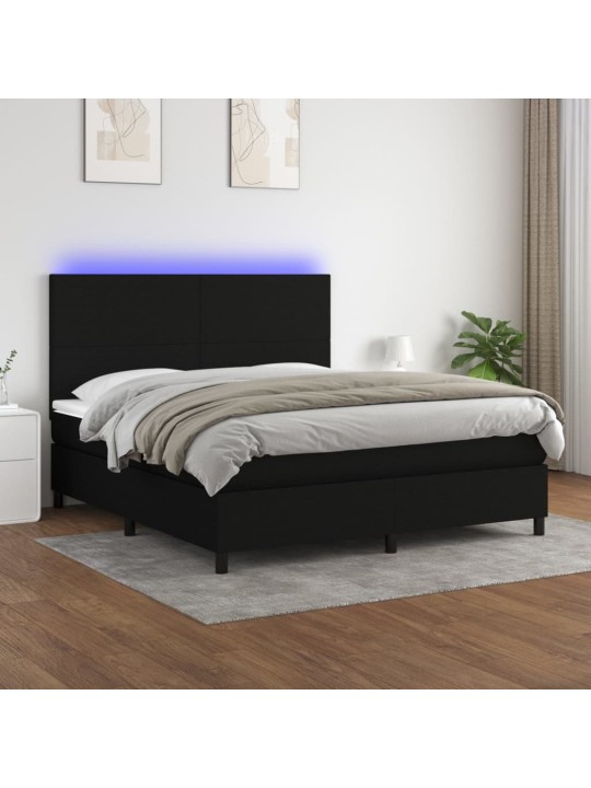 Atsperu gulta ar matraci, led, melns audums, 180x200 cm