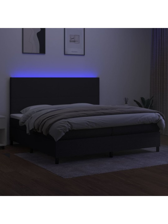 Atsperu gulta ar matraci, LED, melns audums, 200x200 cm