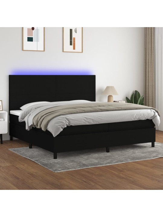 Atsperu gulta ar matraci, LED, melns audums, 200x200 cm