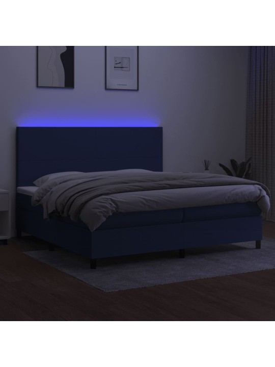 Atsperu gulta ar matraci, LED, zils audums, 200x200 cm