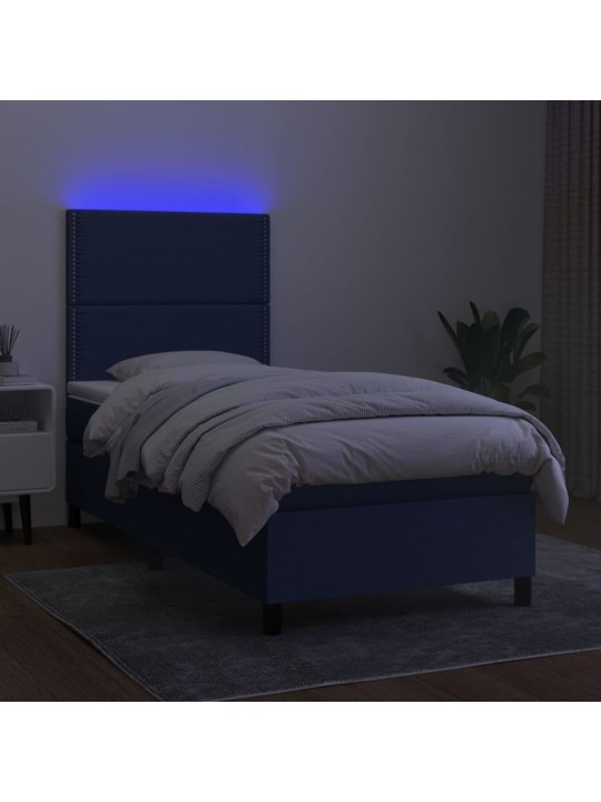 Atsperu gulta ar matraci, LED, zils audums, 80x200 cm