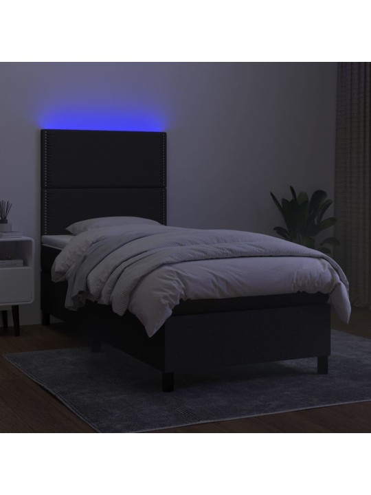 Atsperu gulta ar matraci, led, melns audums, 100x200 cm