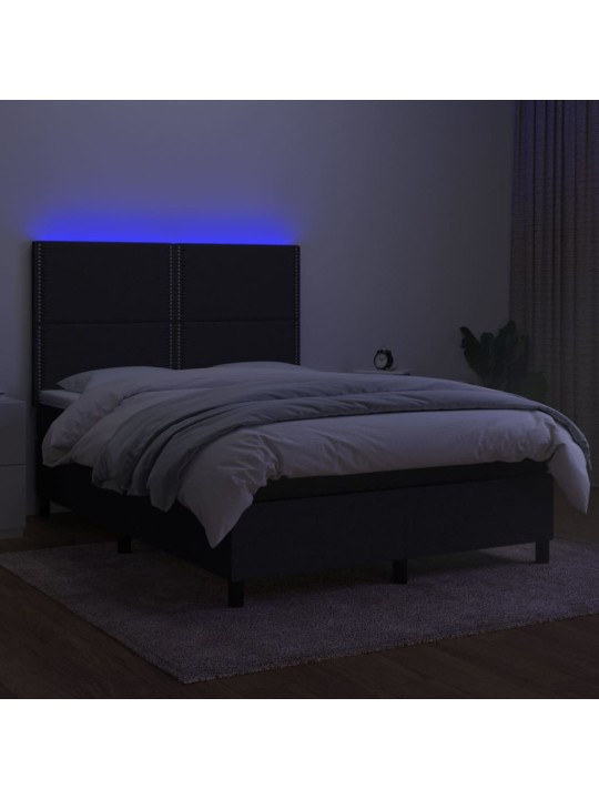 Atsperu gulta ar matraci, led, melns audums, 140x190 cm