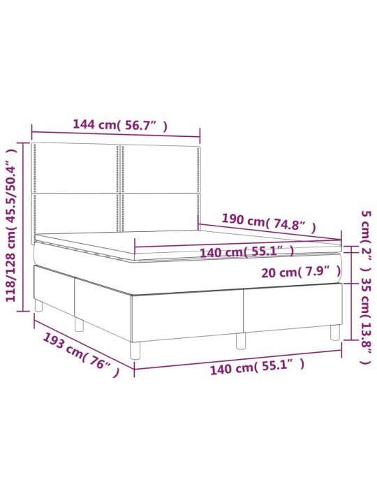 Atsperu gulta ar matraci, led, melns audums, 140x190 cm