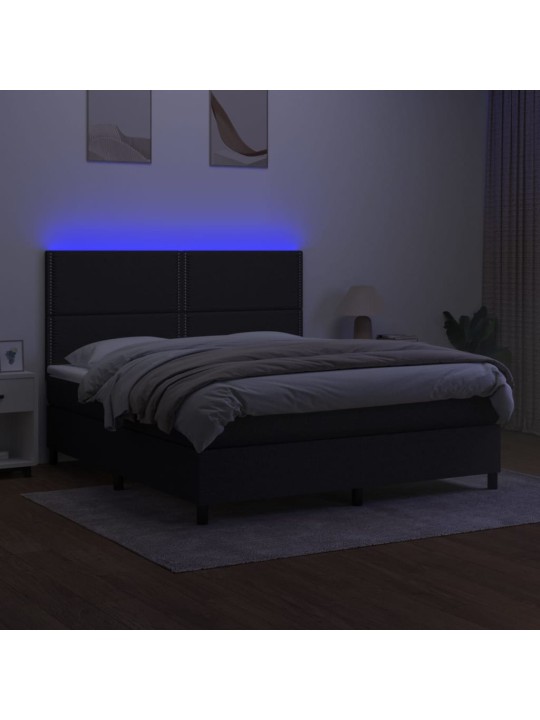 Atsperu gulta ar matraci, led, melns audums, 160x200 cm