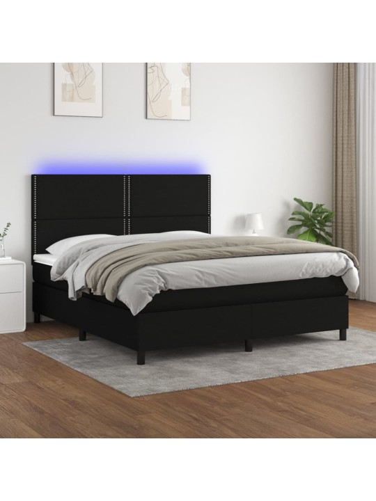 Atsperu gulta ar matraci, led, melns audums, 160x200 cm