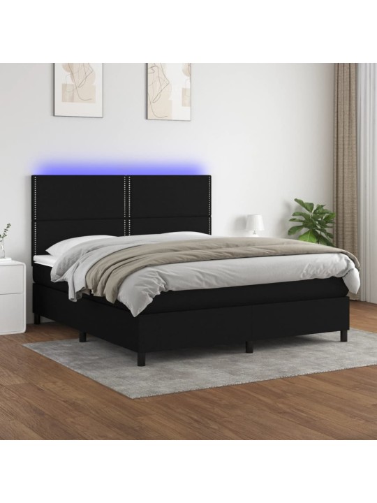 Atsperu gulta ar matraci, LED, melns audums, 180x200 cm