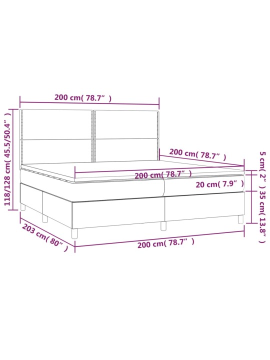Atsperu gulta ar matraci, LED, melns audums, 200x200 cm