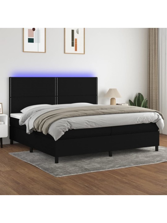 Atsperu gulta ar matraci, LED, melns audums, 200x200 cm