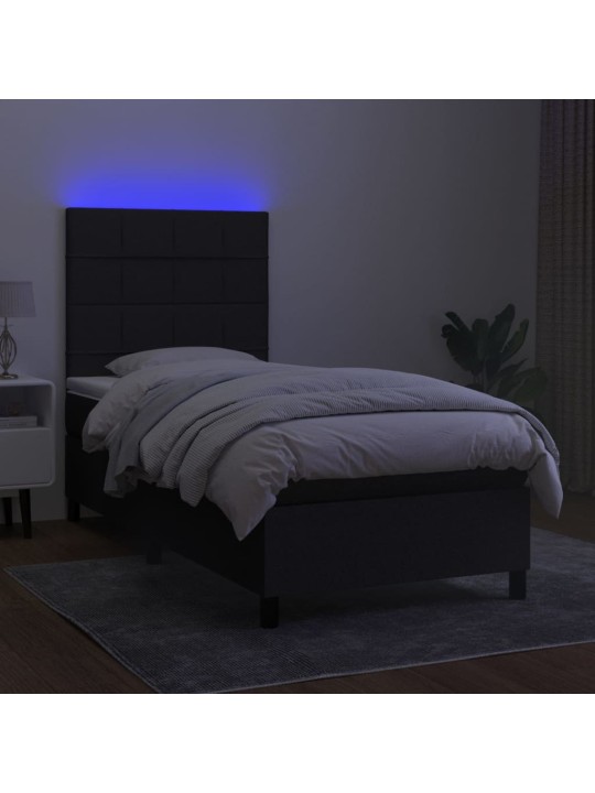 Atsperu gulta ar matraci, led, melns audums, 100x200 cm