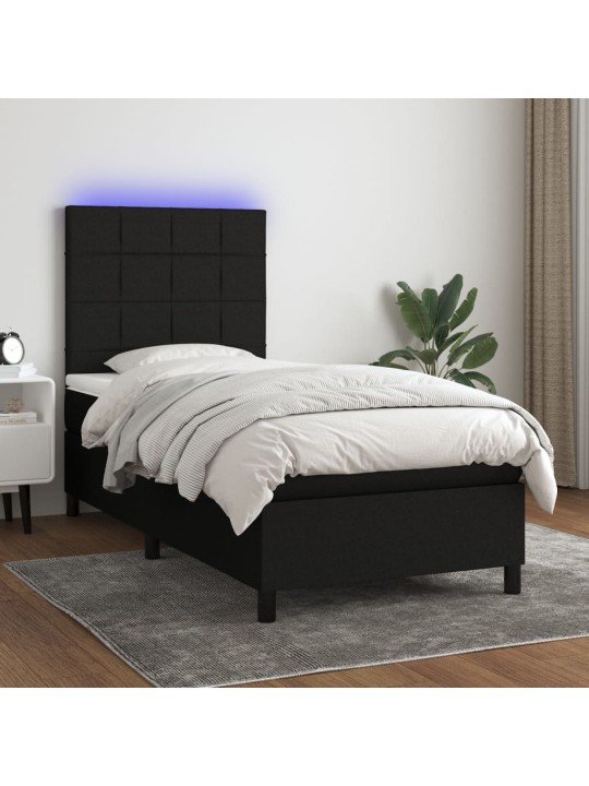 Atsperu gulta ar matraci, led, melns audums, 100x200 cm