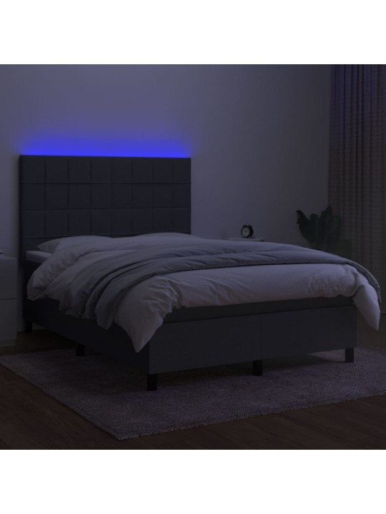 Atsperu gulta ar matraci, LED, tumši pelēks audums, 140x190 cm