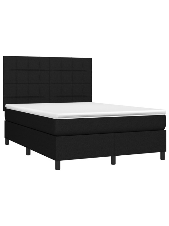 Atsperu gulta ar matraci, led, melns audums, 140x190 cm