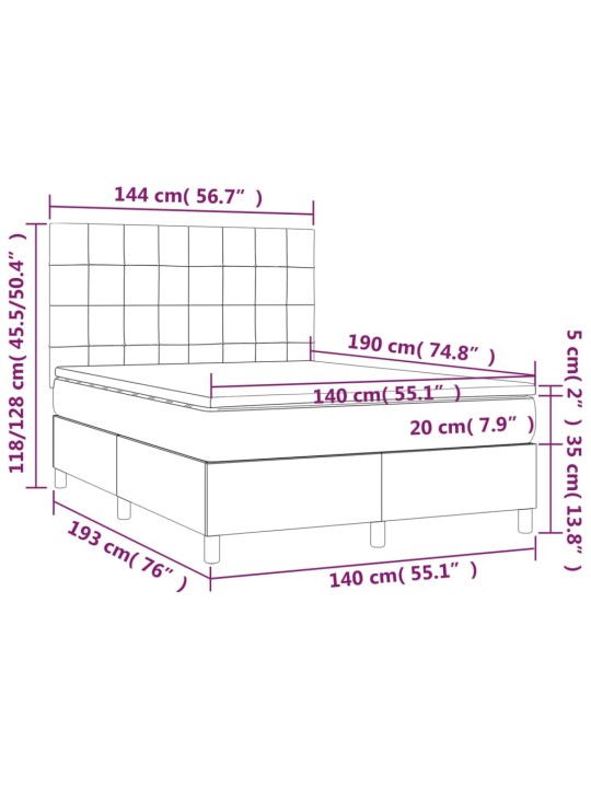 Atsperu gulta ar matraci, led, melns audums, 140x190 cm