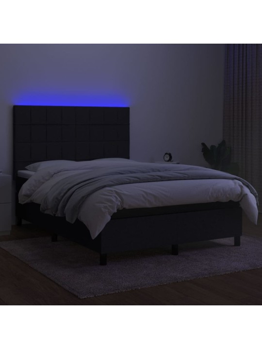 Atsperu gulta ar matraci, led, melns audums, 140x200 cm