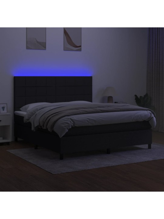 Atsperu gulta ar matraci, led, melns audums, 160x200 cm